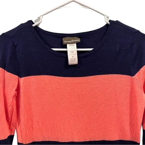 Tommy Bahama Striped coral/navy Tunic Sweater size S/p - Picture 3 of 6